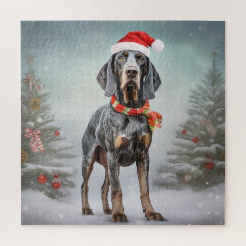 Bluetick Coonhound Dog in Snow Christmas  Jigsaw Puzzle