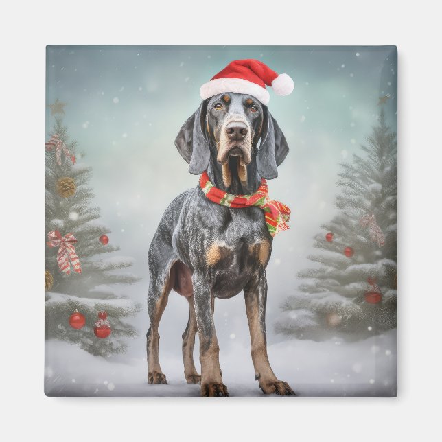 Bluetick Coonhound Dog in Snow Christmas  Magnet (Front)
