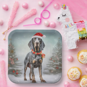 Bluetick Coonhound Dog in Snow Christmas  Paper Plates