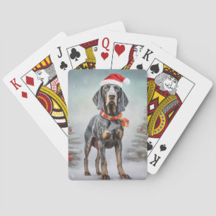 Bluetick Coonhound Dog in Snow Christmas Poker Cards