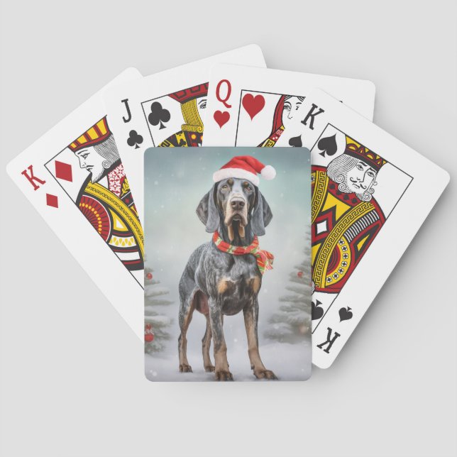 Bluetick Coonhound Dog in Snow Christmas  Poker Cards (Back)