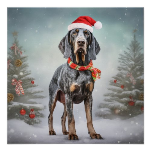 Bluetick Coonhound Dog in Snow Christmas  Poster
