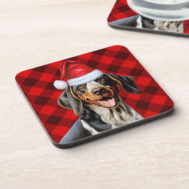 Bluetick Coonhound Dog Red Buffalo Holiday Plaid Beverage Coaster (Left Side)