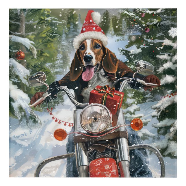 Bluetick Coonhound Dog Riding Motorcycle Christmas Acrylic Print (Front)