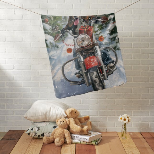 Bluetick Coonhound Dog Riding Motorcycle Christmas Baby Blanket (In Situ)