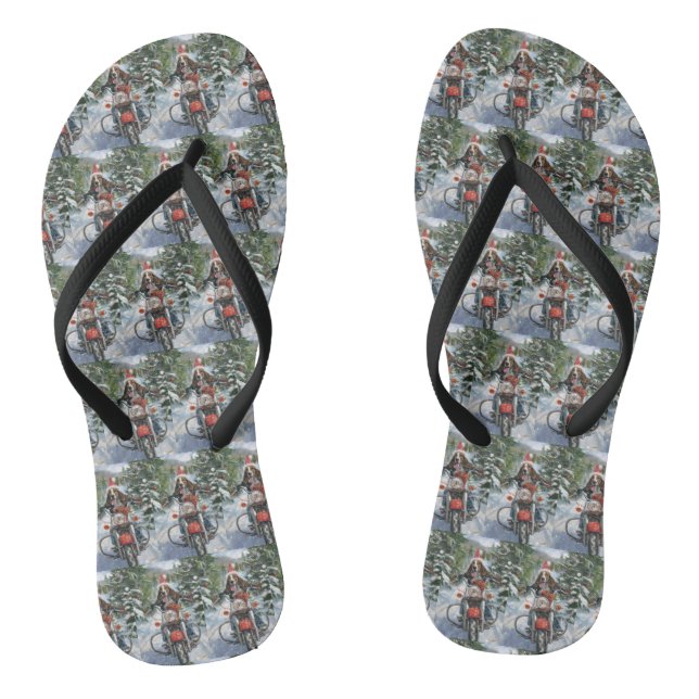 Bluetick Coonhound Dog Riding Motorcycle Christmas Flip Flops (Footbed)