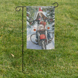 Bluetick Coonhound Dog Riding Motorcycle Christmas Garden Flag