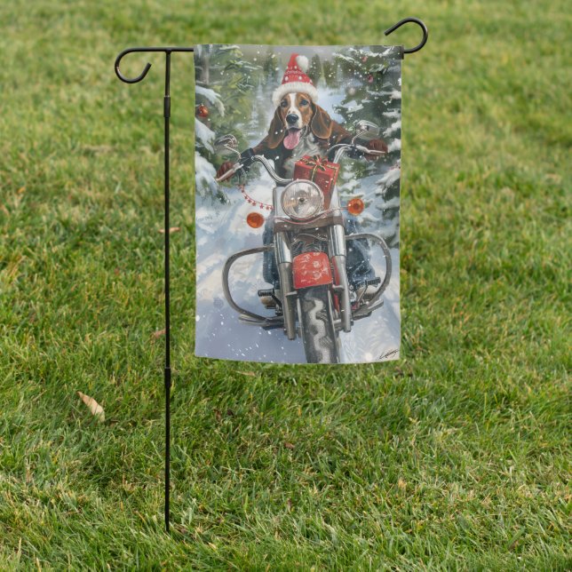 Bluetick Coonhound Dog Riding Motorcycle Christmas Garden Flag (In SItu)