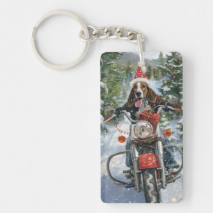 Bluetick Coonhound Dog Riding Motorcycle Christmas Keychain