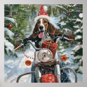 Bluetick Coonhound Dog Riding Motorcycle Christmas Poster