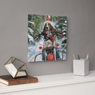 Bluetick Coonhound Dog Riding Motorcycle Christmas Square Wall Clock
