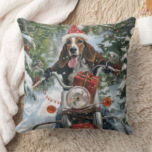 Bluetick Coonhound Dog Riding Motorcycle Christmas Throw Pillow