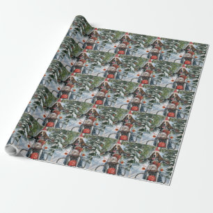 Bluetick Coonhound Dog Riding Motorcycle Christmas Wrapping Paper