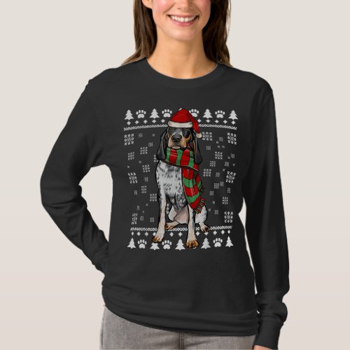 Bluetick Coonhound Dog Santa Hat Xmas Ugly Christm T_Shirt