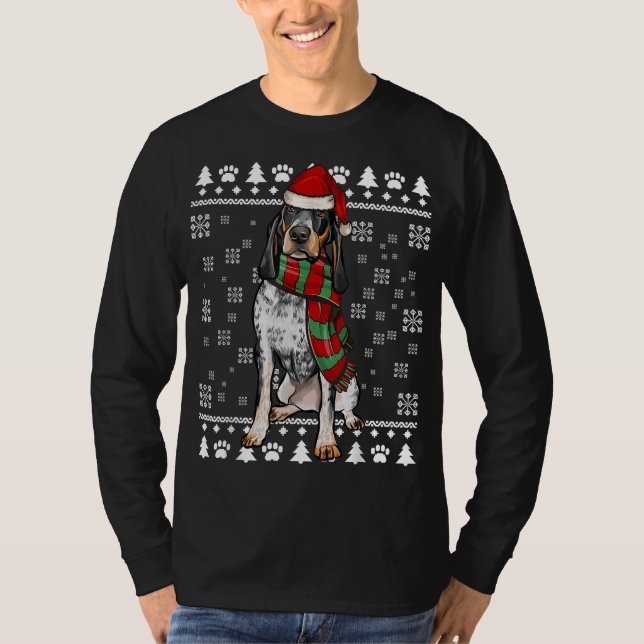 Bluetick Coonhound Dog Santa Hat Xmas Ugly Christm T-Shirt (Front)