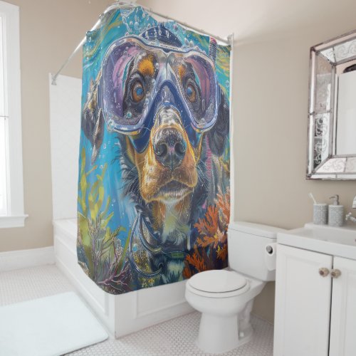 Bluetick Coonhound Dog Scuba Diving Underwater Shower Curtain
