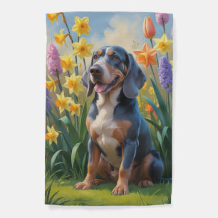 Bluetick Coonhound Dog Spring Flowers Painting Garden Flag