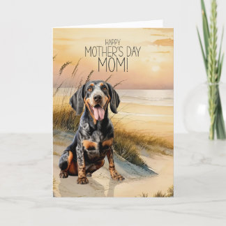 Bluetick Coonhound Dog Sunset Beach Mother's Day Holiday Card