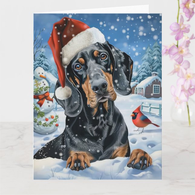 Bluetick Coonhound Dog Winter Wonderland Christmas Card (Orchid)