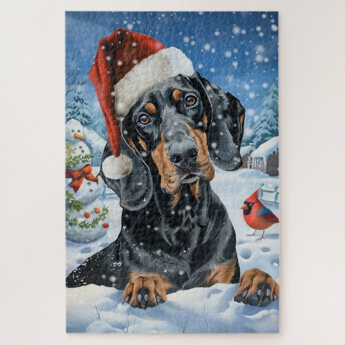 Bluetick Coonhound Dog Winter Wonderland Christmas Jigsaw Puzzle