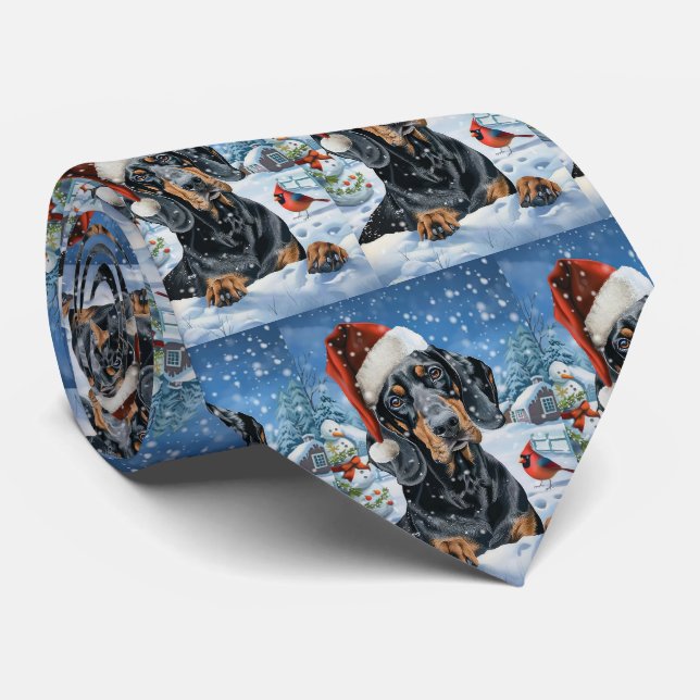 Bluetick Coonhound Dog Winter Wonderland Christmas Neck Tie (Rolled)