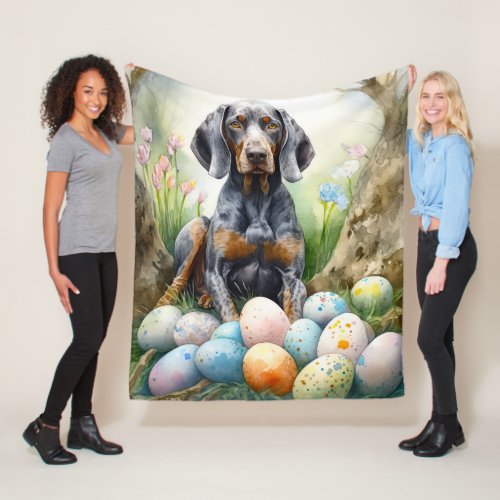 Bluetick Coonhound Dog with Easter Eggs Holiday  Fleece Blanket