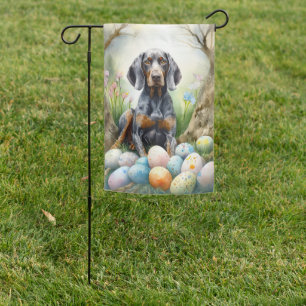 Bluetick Coonhound Dog with Easter Eggs Holiday Garden Flag