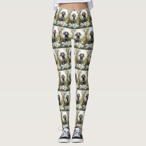 Bluetick Coonhound Dog with Easter Eggs Holiday  Leggings