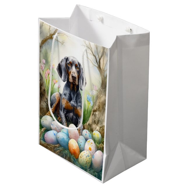 Bluetick Coonhound Dog with Easter Eggs Holiday  Medium Gift Bag (Front Angled)