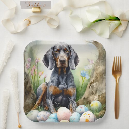 Bluetick Coonhound Dog with Easter Eggs Holiday  Paper Plates
