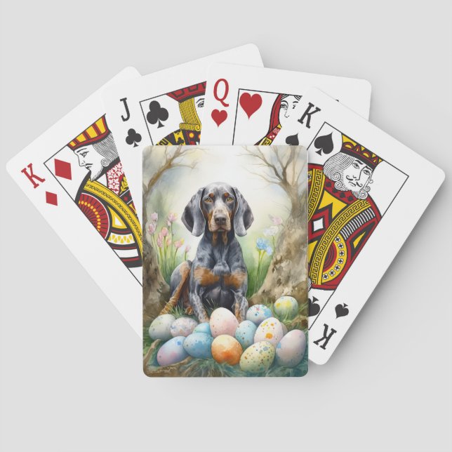 Bluetick Coonhound Dog with Easter Eggs Holiday  Poker Cards (Back)