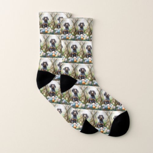 Bluetick Coonhound Dog with Easter Eggs Holiday  Socks