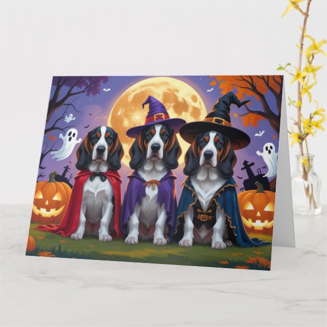 Bluetick Coonhound Dogs Pumpkin Halloween Funny Card (Yellow Flower)