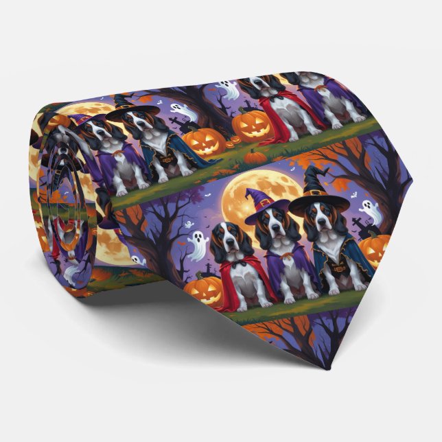 Bluetick Coonhound Dogs Pumpkin Halloween Funny Neck Tie (Rolled)