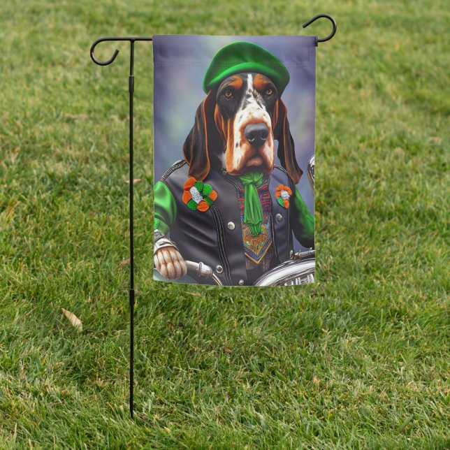 Bluetick Coonhound Driving Bike St. Patrick's Day Garden Flag (In SItu)