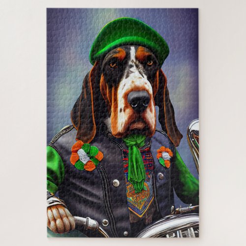 Bluetick Coonhound Driving Bike St Patricks Day Jigsaw Puzzle