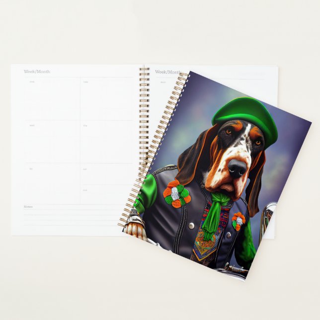 Bluetick Coonhound Driving Bike St. Patrick's Day  Planner (Display)