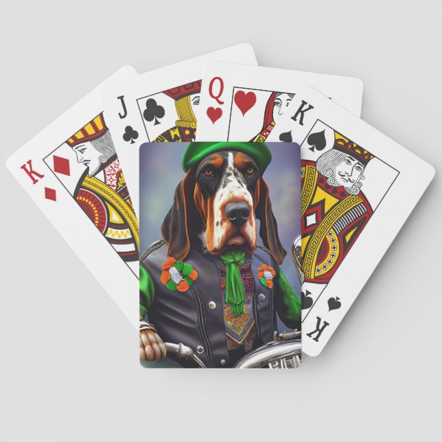 Bluetick Coonhound Driving Bike St. Patrick's Day Poker Cards (Back)