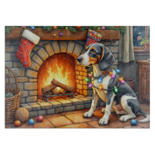 Bluetick Coonhound Fireplace with Christmas Lights Cutting Board
