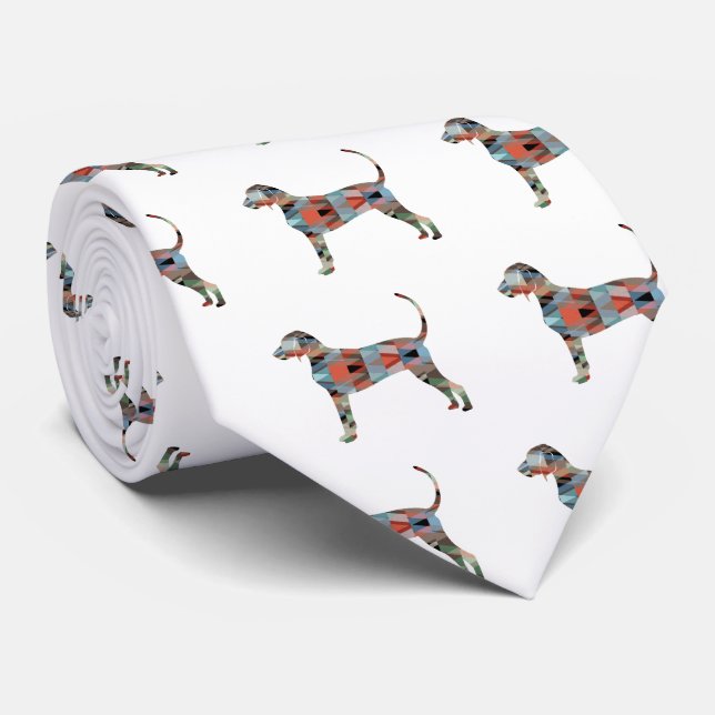 Bluetick Coonhound Geometric Pattern Silhouette Tie (Rolled)