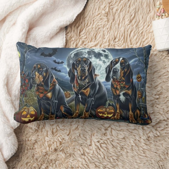 Bluetick Coonhound Halloween Spooky Lumbar Pillow (Blanket)