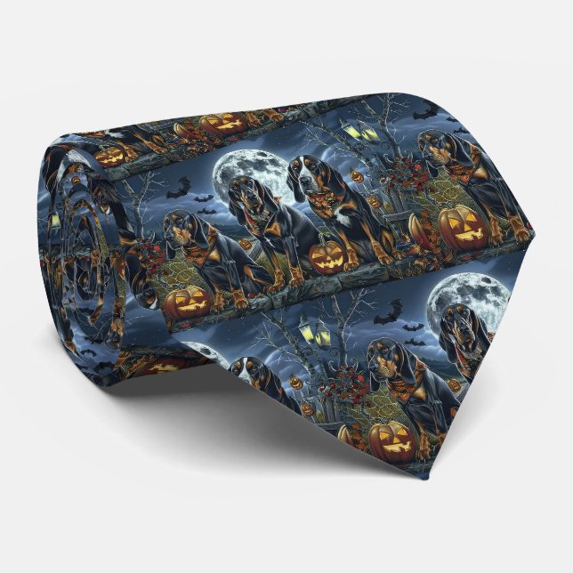 Bluetick Coonhound Halloween Spooky Neck Tie (Rolled)
