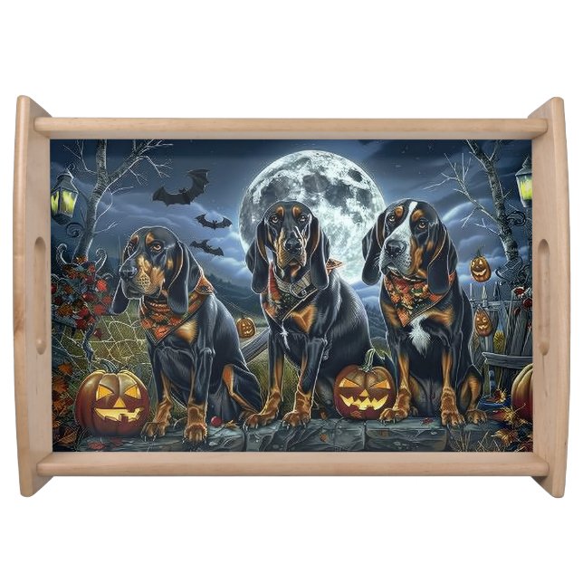 Bluetick Coonhound Halloween Spooky Serving Tray (Front)