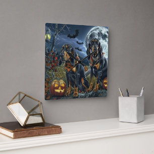 Bluetick Coonhound Halloween Spooky Square Wall Clock