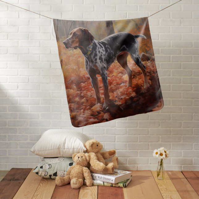 Bluetick Coonhound in Autumn Leaves Fall Inspire Baby Blanket (In Situ)