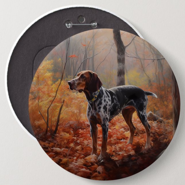 Bluetick Coonhound in Autumn Leaves Fall Inspire Button (Front & Back)
