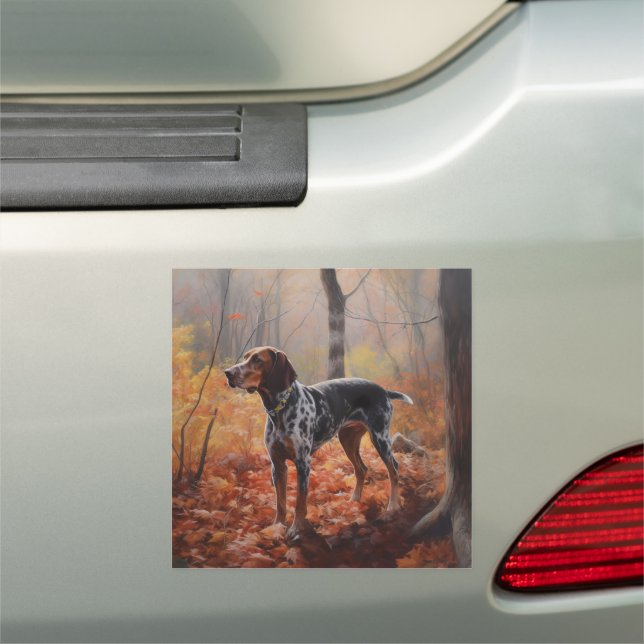 Bluetick Coonhound in Autumn Leaves Fall Inspire Car Magnet (In Situ)