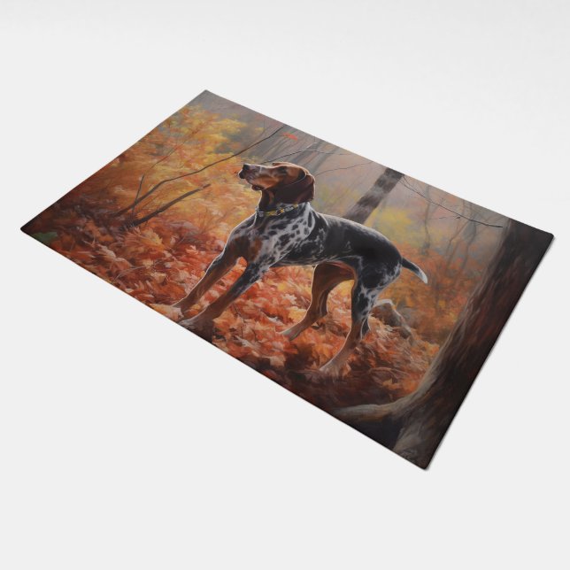 Bluetick Coonhound in Autumn Leaves Fall Inspire Doormat (Angled)