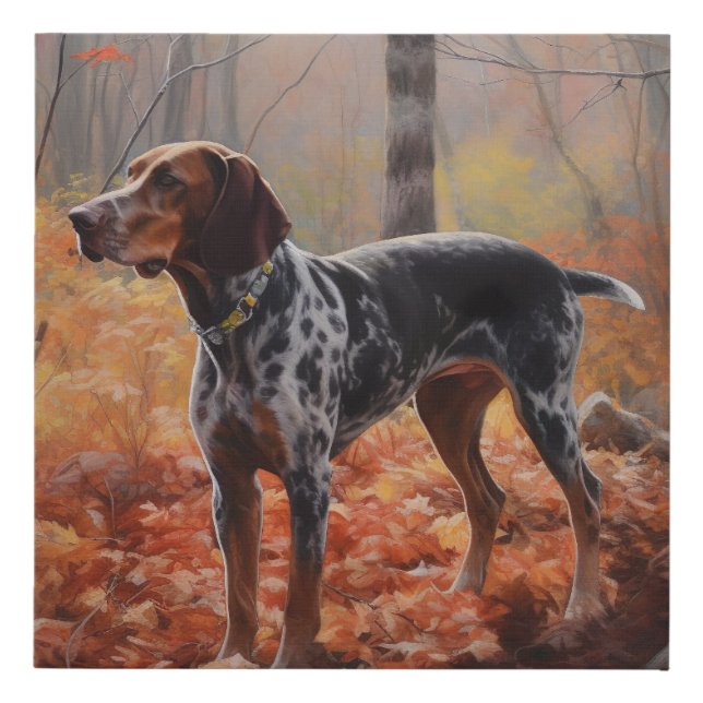 Bluetick Coonhound in Autumn Leaves Fall Inspire Faux Canvas Print (Front)