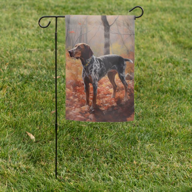 Bluetick Coonhound in Autumn Leaves Fall Inspire Garden Flag (In SItu)